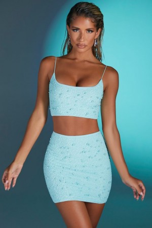 Aqua Oh Polly Lille Embellished Mesh Mini Skirt | PHQW-07436