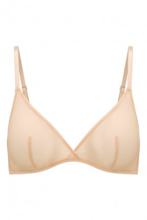 Beige Oh Polly INTIMATES Soft Mesh Single Layer Triangle Bra | GHKQ-30628