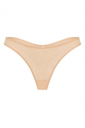 Beige Oh Polly INTIMATES Soft Mesh Thong | ZFVI-30876