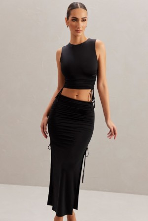 Black Oh Polly Alinta Mid Rise Midi Skirt | FLKO-36905