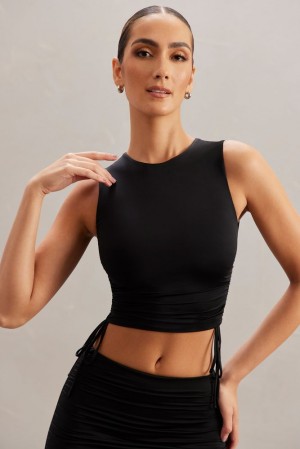 Black Oh Polly Bahiya Ruched Tank Top | AQLY-80965