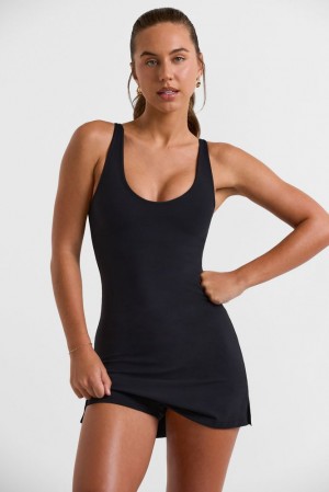 Black Oh Polly Baseline Scoop Neckline Tennis Dress | QFTW-21937