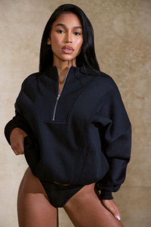 Black Oh Polly Comfort Zone Oversized Half Zip Sweatshirt | RVTM-97105