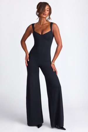 Black Oh Polly Elowen Modal Sweetheart Neckline Wide Leg Jumpsuit | NWPU-90164