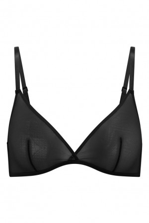 Black Oh Polly INTIMATES Soft Mesh Single Layer Triangle Bra | OUHG-53981