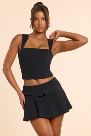 Black Oh Polly Maize Brushed Twill Mid Rise Pleated Micro Mini Skirt | WFTG-86251