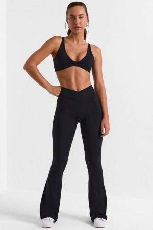 Black Oh Polly Match Cross Waistband Flare Pocket Leggings | DOPX-20963