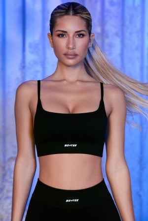 Black Oh Polly Optimum Strappy Sports Bra | CYZV-80549