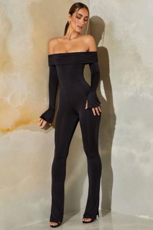 Black Oh Polly Reeva Long Sleeve Open Back Jumpsuit | HDVE-42769