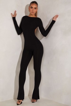 Black Oh Polly Rumer Petite High Neck Open Back Jumpsuit | NUWX-70189