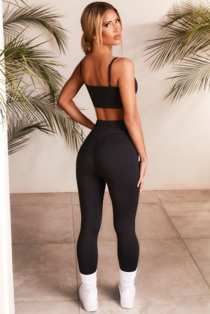 Black Oh Polly Sprint Slinky Scrunch Bum Leggings | NYPC-57920