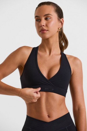 Black Oh Polly Volley Cut Out Back Sports Bra | FCOY-30861