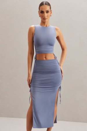 Blue Oh Polly Alinta Mid Rise Midi Skirt | DEHZ-46103