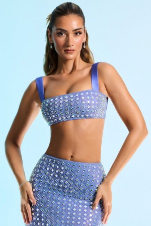 Blue Oh Polly Asani Embellished Square Neck Crop Top | JESI-73469