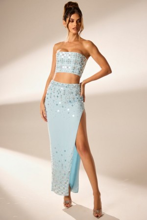 Blue Oh Polly Merope Hand Embellished Maxi Skirt | VDCT-91564