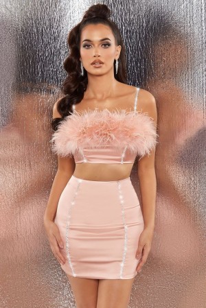 Blush Oh Polly Bring The Party Embellished Satin Mini Skirt | EPNZ-14536