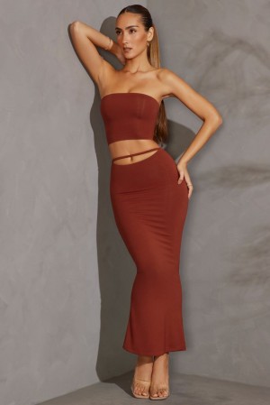 Brick Oh Polly Yesenia Cut Out Maxi Skirt | OBIU-60751