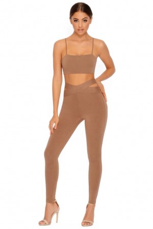 Brown Oh Polly Cut Outta Here Cut Out Leggings | OSFZ-64250