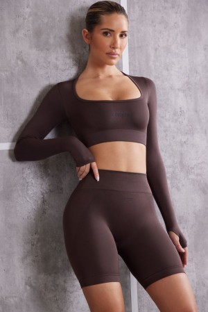 Brown Oh Polly Instinct Long Sleeve Crop Top | YDTE-52063