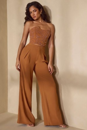 Caramel Oh Polly Nou Tall High Waist Wide Leg Trouser | UNDX-06834