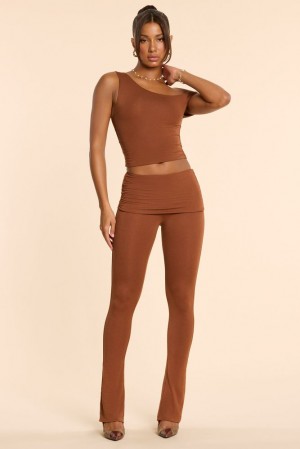 Chestnut Brown Oh Polly Anona Petite Mid Rise Modal Cashmere Blend Trousers | NYZI-03564