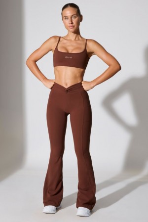 Chocolate Oh Polly Realign Petite Twist Waist Flare Leggings | NBOI-35718