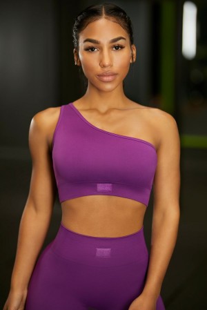 Dark Purple Oh Polly Empowered Asymmetric Crop Top | PSYI-61204