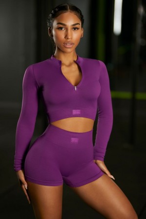 Dark Purple Oh Polly Reach For It Long Sleeve Crop Top | HEUG-62150