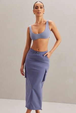 Dusty Blue Oh Polly Kirra Cargo Maxi Skirt | BEPI-65713