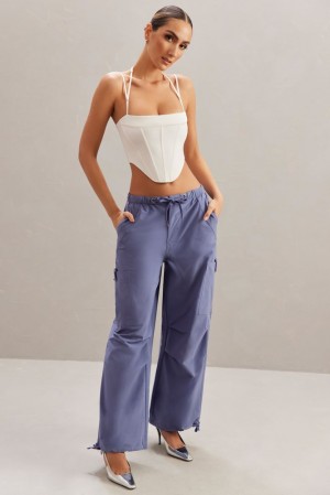 Dusty Blue Oh Polly Rori Petite Wide Leg Cargo Trousers | IULC-84105