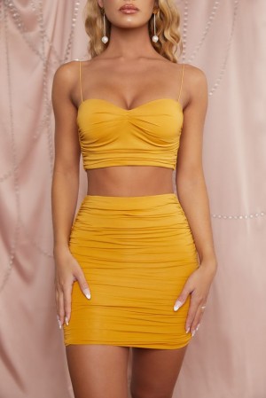 Gold Oh Polly It's A Match Ruched Strappy Crop Top | TVDI-35908