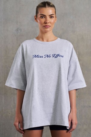 Heather Grey Oh Polly No Effort Oversized Slogan T-Shirt | BNYO-67310