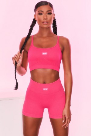 Hot Pink Oh Polly Intense Ribbed Butt Lifting Shorts | UXQK-73196