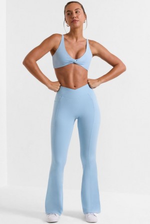 Ice Blue Oh Polly Match Cross Waistband Flare Pocket Leggings | MZHK-71289