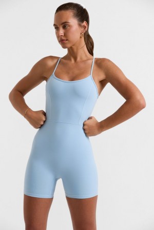 Ice Blue Oh Polly Serve Scoop Neckline Open Back Unitard | PFCW-42056