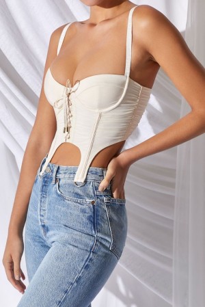 Ivory Oh Polly Be Mine Underwired Corset Crop Top | HKNP-71249