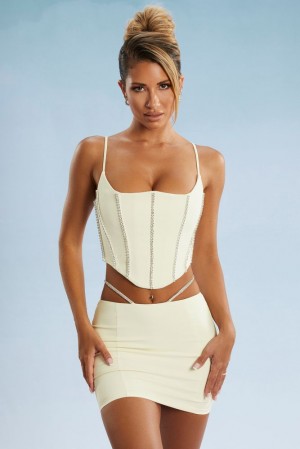 Ivory Oh Polly Caia Embellished Corset Crop Top | UHBR-32514