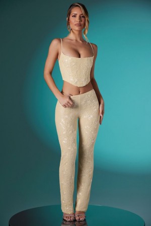 Ivory Oh Polly Fallon Embellished Lace Low Rise Trousers | DASH-35194