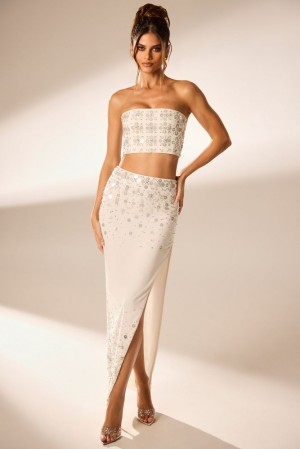 Ivory Oh Polly Merope Hand Embellished Maxi Skirt | ZLUS-34789