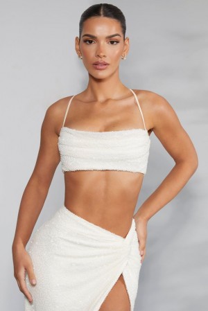 Ivory Oh Polly Pisa Embellished Cross Back Crop Top | HJAV-90423