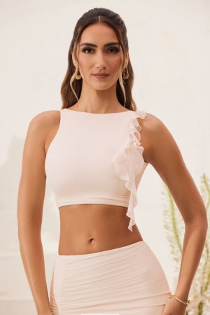 Ivory Oh Polly Verbena Open Back Ruched Ruffle Crop Top | AMZW-28364