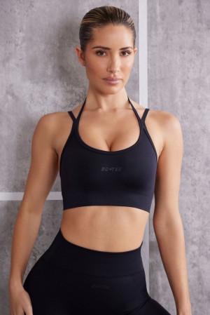 Jet Black Oh Polly Aligned Scoop Neck Sports Bra | DNIP-14059