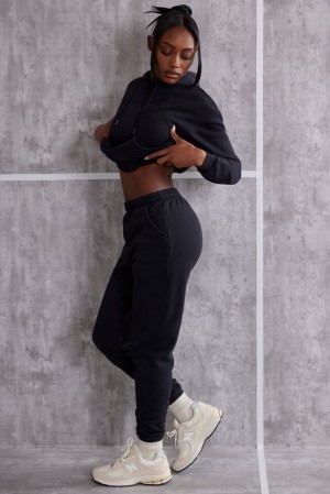 Jet Black Oh Polly Effortless High Waist Cuffed Joggers | UAIS-46059