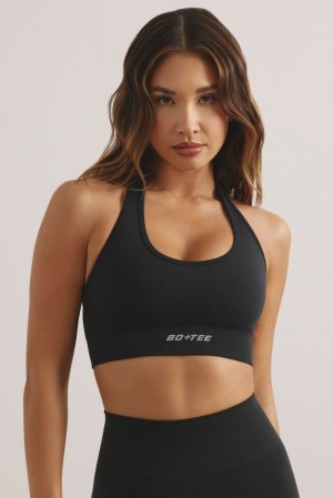 Jet Black Oh Polly Focused Halter Neck Define Luxe Sports Bra | BPEG-15063