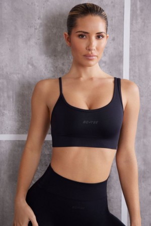 Jet Black Oh Polly Stretch Asymmetric Sports Bra | SHKW-81740