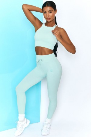 Light Blue Oh Polly Energise Petite Ribbed Tie Front Full Length Leggings | BALV-62341