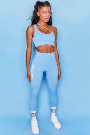 Light Blue Oh Polly Evolve Seamless Asymmetric Crop Top | ZUWS-73149