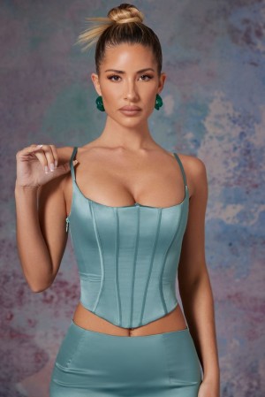 Light Teal Oh Polly Zella Push Up Full Length Corset | UPFS-69451