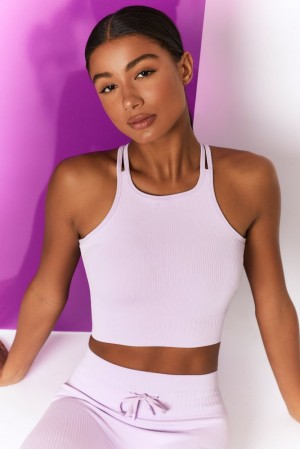 Lilac Oh Polly Feel Your Power Ribbed Racer Crop Top | EVGF-48639