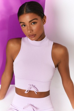 Lilac Oh Polly Miles Ahead Ribbed High Neck Crop Top | LQWE-96710